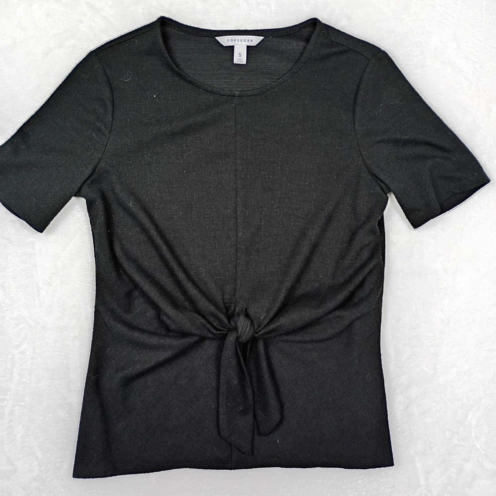 PopSugar Womens Charcoal Grey Front Tie Knot Short Sleeve Top Size S